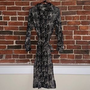 DG2 Diane Gilman Button-Up Dress with Tie - Black Snake Print Size S